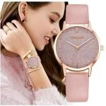 Orologio Donna Yolako Satinato Brillantini Elegante Rosa Dorato Cinturino Pelle