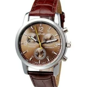 Orologio Uomo Analogico Shshd Marrone Brown Elegante Di Lusso Coccodrillo Quarzo