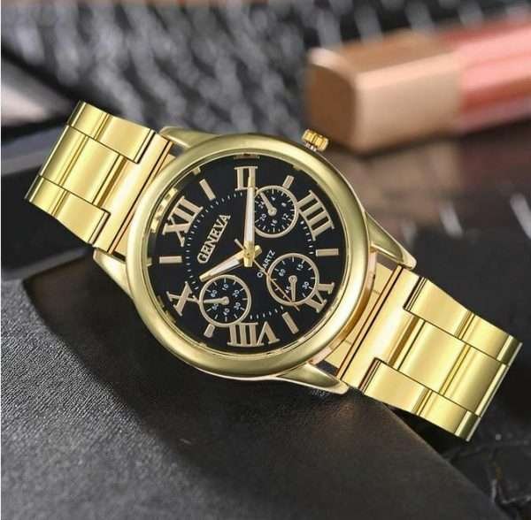 Orologio Uomo Geneva Molto Elegante Gold Black Acciaio Inossidabile Alta Qualita