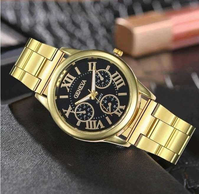 Orologio Uomo Geneva Molto Elegante Gold Black Acciaio Inossidabile Alta Qualita Orologio Uomo Geneva Molto Elegante Gold Black Acciaio Inossidabile Alta Qualita