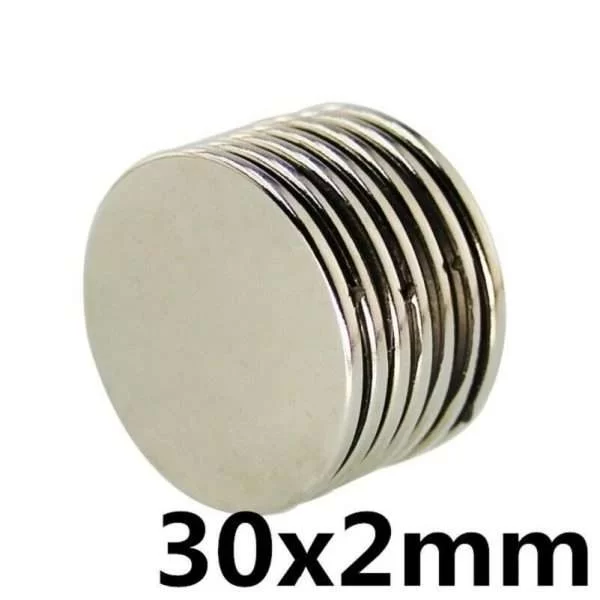 3 Pezzi Magneti Al Neodimio Tondo Rotondo 30X2Mm N35 Super Potente Permanente