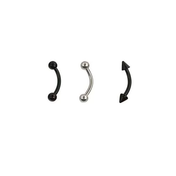 Set 3 Piercing Sopracciglio Acciaio Chirurgico Titanio Curvo Bilancino