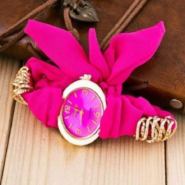 Orologio Bracciale Geneva Donna Foulard Full Pink Analogico Dorato Platinum