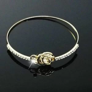 Bracciale Donna Dorato Rosa Golden Fiore Con Strass Polso Monili Metallo