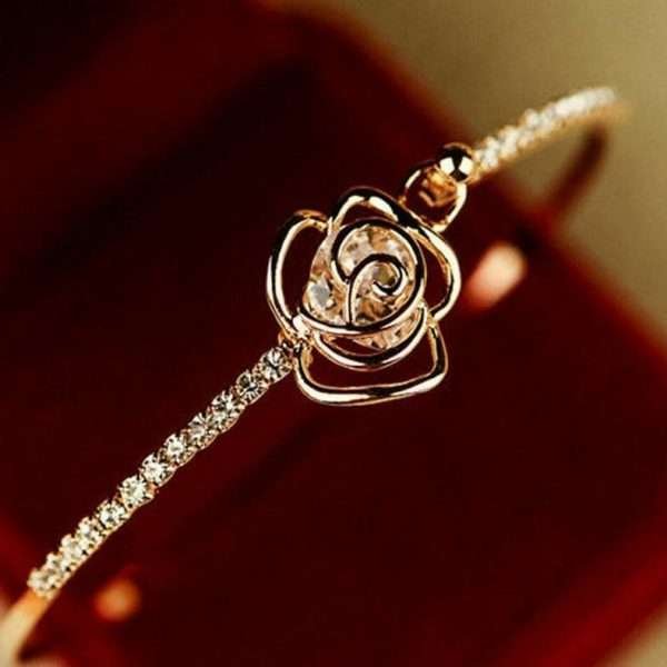 Bracciale Donna Dorato Rosa Golden Fiore Con Strass Polso Monili Metallo