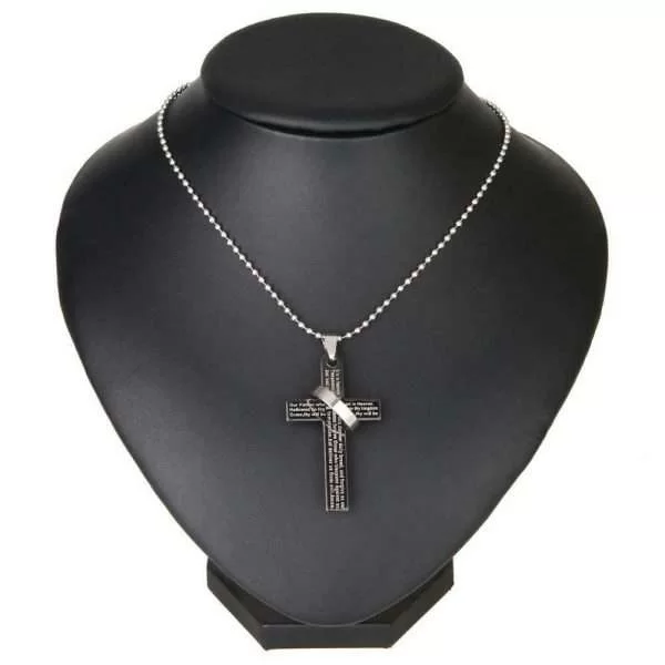 Collana Croce Gesù Cristo Cristiani Con Anello Preghiera Unisex Acciao Inox