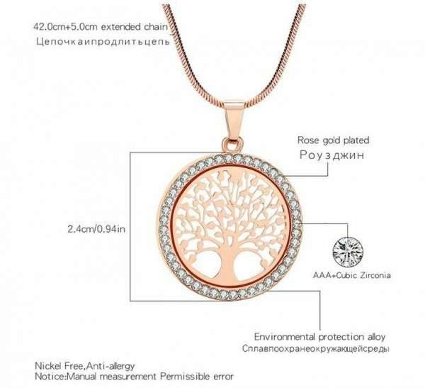 Collana Pendente Albero Della Vita Argentato Diamanti Rotondo Life Tree Grigio