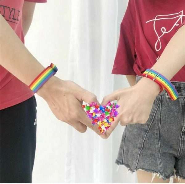 Bracciale Arcobaleno Gay Lgbt Transgender Bisexual Rainbow Tessuto Intrecciato