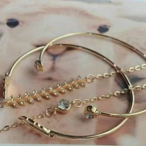 Bracciale Donna 4 Pezzi Lotto Dorati Foglie Strass Geometrici Idea Regalo