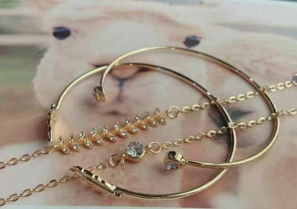 Bracciale Donna 4 Pezzi Lotto Dorati Foglie Strass Geometrici Idea Regalo