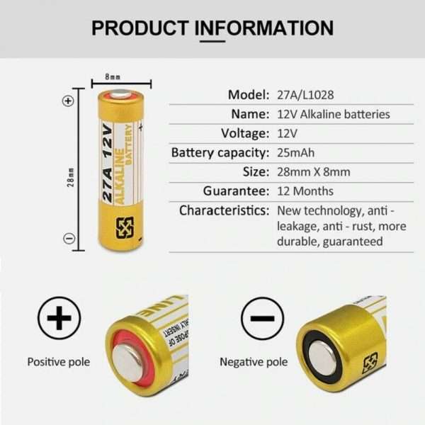 10 Pezzi Pile 27A Batterie Per Telecomandi Batteria 12V Pila Alkalina Blister