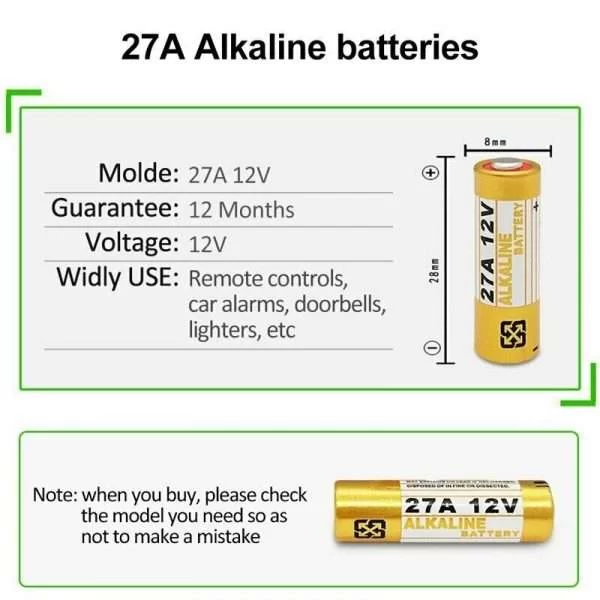 10 Pezzi Pile 27A Batterie Per Telecomandi Batteria 12V Pila Alkalina Blister