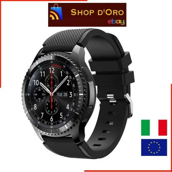 Cinturino Silicone Per Gear S3 Frontier 46Mm Smartwatch 22Mm Nero