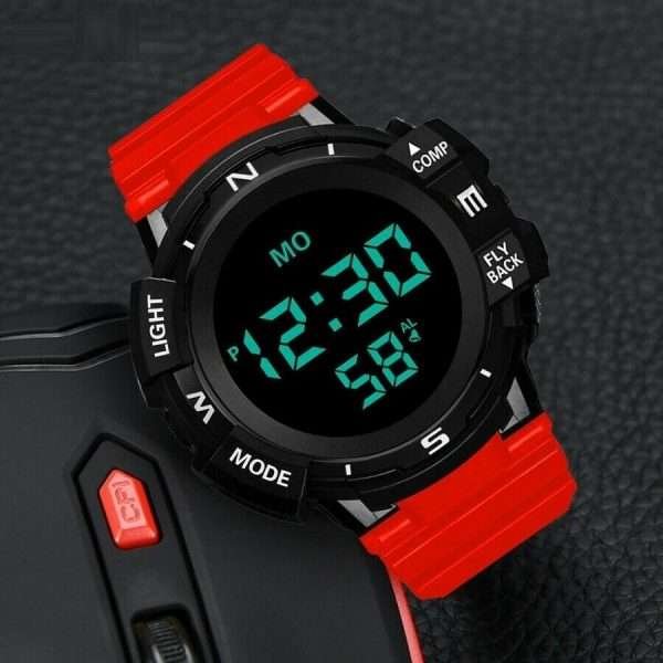 Orologio Sport Per Honhx Digitale Led Data Allarme Jogging Rosso Nero Silicone