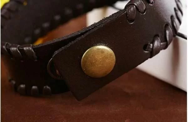 Bracciale Uomo Cuoio Fascia Marrone Scuro Punk Fibbia Romano Ecopelle Idea Regal