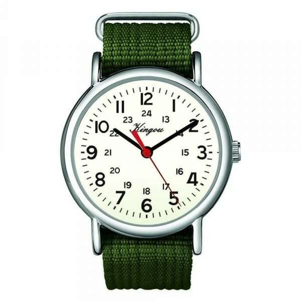 Orologio Uomo Kingou Analogico In Nylon Verde E Beige Quarzo Militare