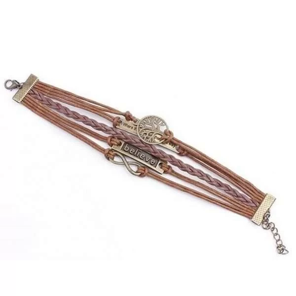 Bracciale Uomo Donna Albero Della Vita Tree Of Life Marrone Intrecciato Cuoio