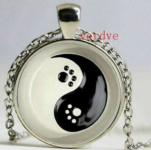 Collana Vintage Bene Male Yin Yang Pendente Catenina Unisex Bianco Nero