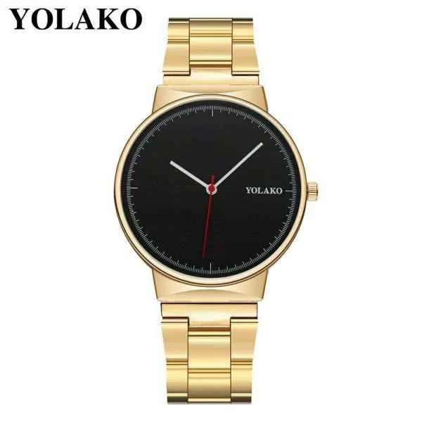 Orologio Uomo Yolako Dorato Quadrante Nero Analagico Elegante Acciaio Oro