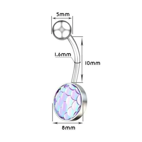 Piercing Ombelico Brillante Pelle Sirena Acciaio Chirurgico 14G 316L