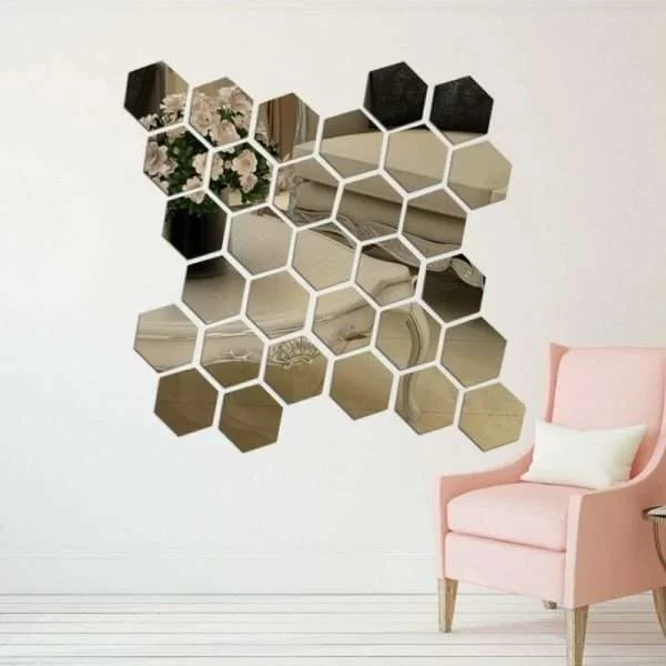 12 Pezzi Specchio Adesivo Esagonale Modulabile 8X7X4Cm Sticker