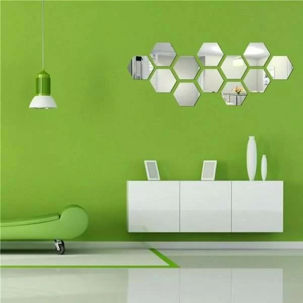 12 Pezzi Specchio Adesivo Esagonale Modulabile 8X7X4Cm Sticker