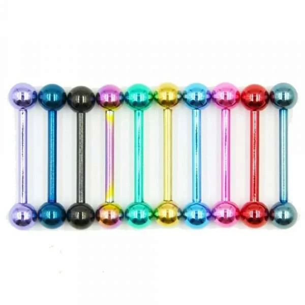 10 Pezzi Piercing Dritto Lingua Acciaio Chirurgico 16Mm 14G 316L