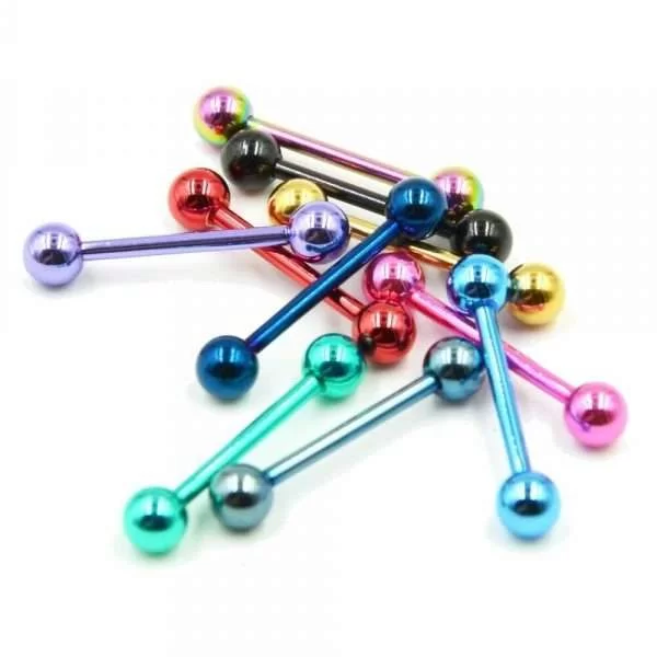10 Pezzi Piercing Dritto Lingua Acciaio Chirurgico 16Mm 14G 316L