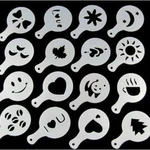16 Pezzi Stencil Stampi Per Caffe Pads Sparci Polvere Formine Cappuccino
