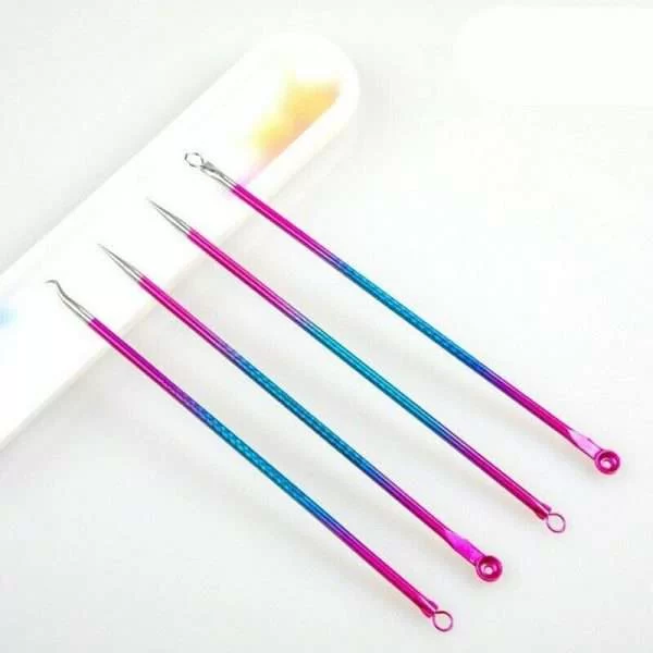 4 Pinze Aghi Rimozione Punti Neri Brufoli Arcobaleno Acciaio Inossidabile Acne
