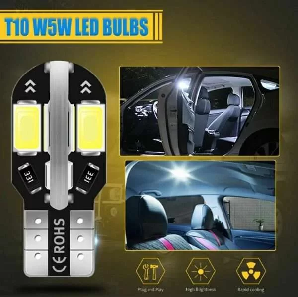 10 Lampade Lotto W5W T10 Audi Bmw Mercedes 12V 6000K Dc 60.000Ore 194 147 152