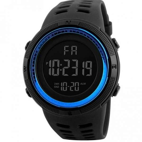 Orologio Digitale Sportivo Quadrante Tondo Anello Blue Chrono 5 Bar