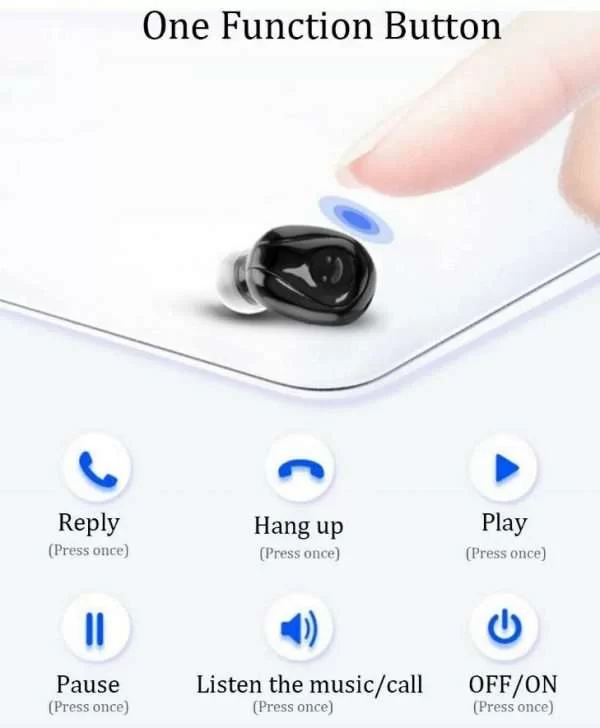 Auricolare In-Ear Bluetooth 5.0 Pearl Black Wireless Senza Fili Universale