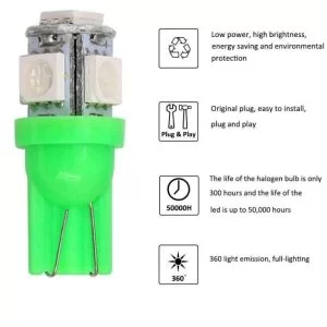 10 Pezzi Lotto Lampadine T10 W5W 5-Smd 5050 Targa Bianche Led 0.15A 1.5W
