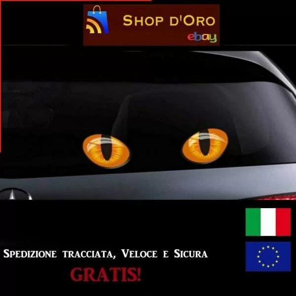 Adesivo Sticker 2 Pezzi Occhi Gatto Arancioni 12X10Cm 3D Auto Vinile
