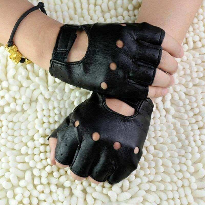 Guanti Guanto Estivi Moto Scooter Senza Mezze Dita Nero Pelle Traforato Bucato Guanti Guanto Estivi Moto Scooter Senza Mezze Dita Nero Pelle Traforato Bucato