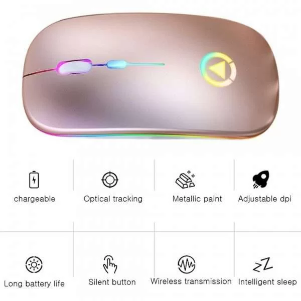 Mouse Wireless Gaming Batteria Ricaricabile Integrata Led 7 Colori Senza Fili Pc
