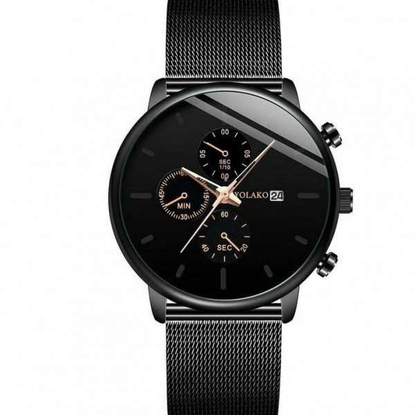 Orologio Elegante Yolako Alta Qualità Analogico Nero Lancette Oro Uomo