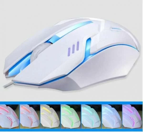 Mouse Gaming Con Filo Kebidu S1 Bianco 7 Colori Led Gamer Ergonomico 1000Dpi
