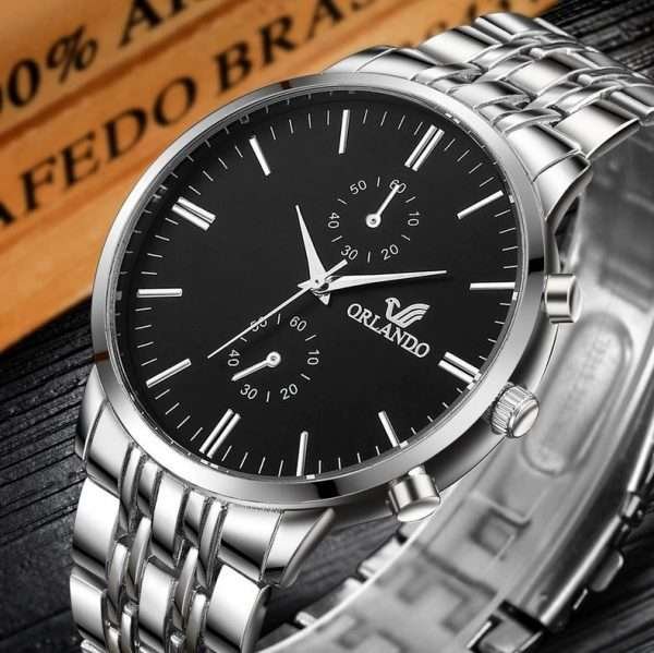 Orologio Uomo Orlando Alta Qualita' Acciaio Inossidabile Quadrante Nero Quarzo