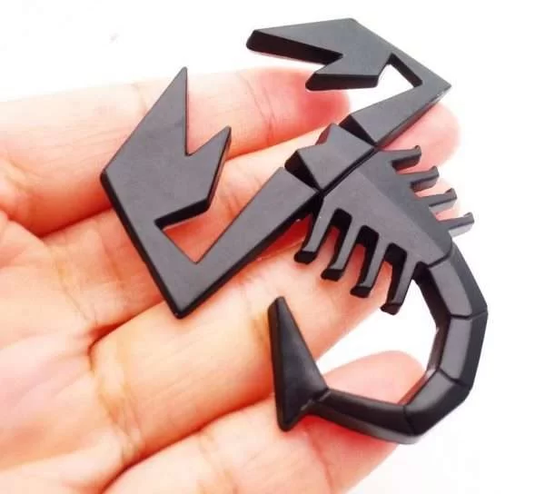 3D Sticker Auto Scorpione Full Black Punto Stilo 500 Emblema Metallizzato 6X6Cm