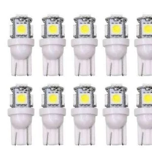 10 Pezzi Lotto Lampadine T10 W5W 5-Smd 5050 Targa Bianche Led 0.15A 1.5W