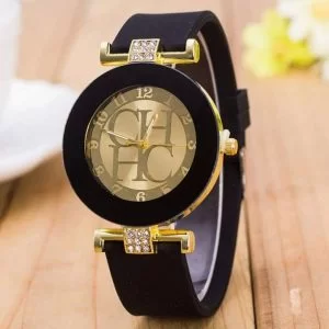Orologio Donna Chhc Nero E Oro Con Strass Analogico Elegante Di Lusso Alla Moda