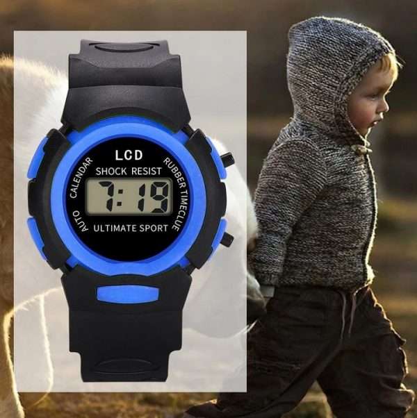 Orologio Digitale Bambino Bimbo Blue Nero Lcd Impermeabile Sport Multifunzione