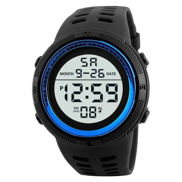 Orologio Digitale Sportivo Quadrante Tondo Anello Blue Chrono 5 Bar