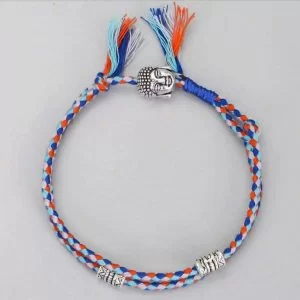 Bracciale uomo Buddista Tibetano in corda Buddha nodo da portafortuna con etnico