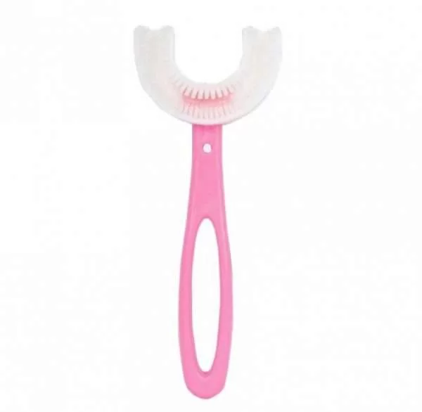 Spazzolino Rosa per Bambini a Forma di U Pulizia Completa 360 Gradi Silicone