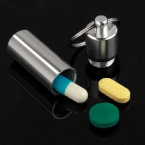 Box Scatola Porta Pillole Medicinali Salvavita In Alluminio Con Portachiavi