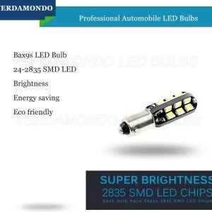 2 Lampadine Bax9S H6W Luce Bianca 24 Led Smd2835 12V Dc Per Auto