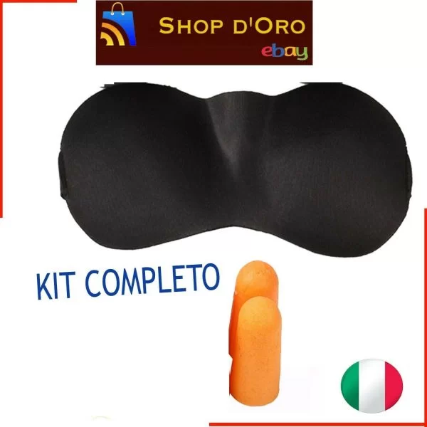 Mascherina Notte 3D Per Dormire Copri Occhi Sonno Maschera Nera + Tappi Orecchie